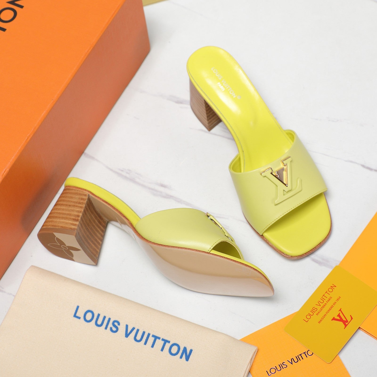 Leather High-Heeled Slippers