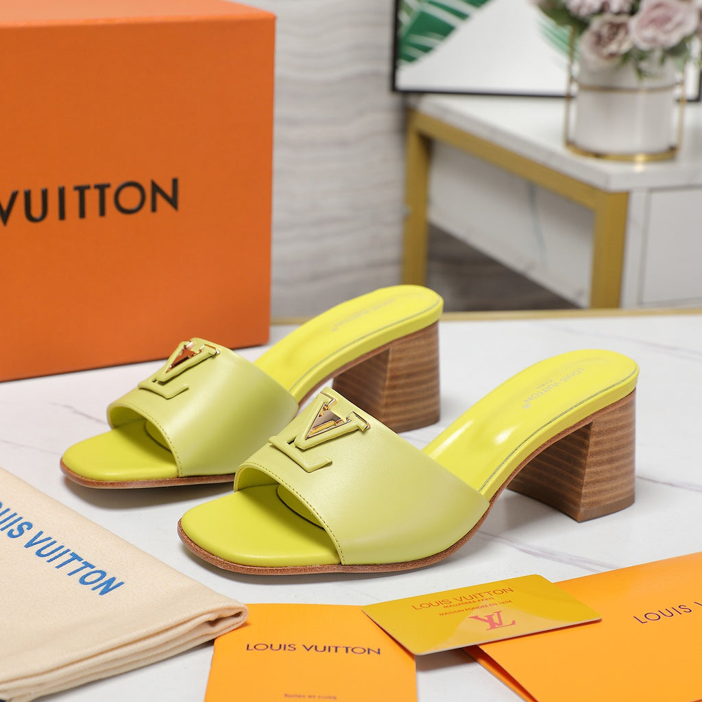 Leather High-Heeled Slippers