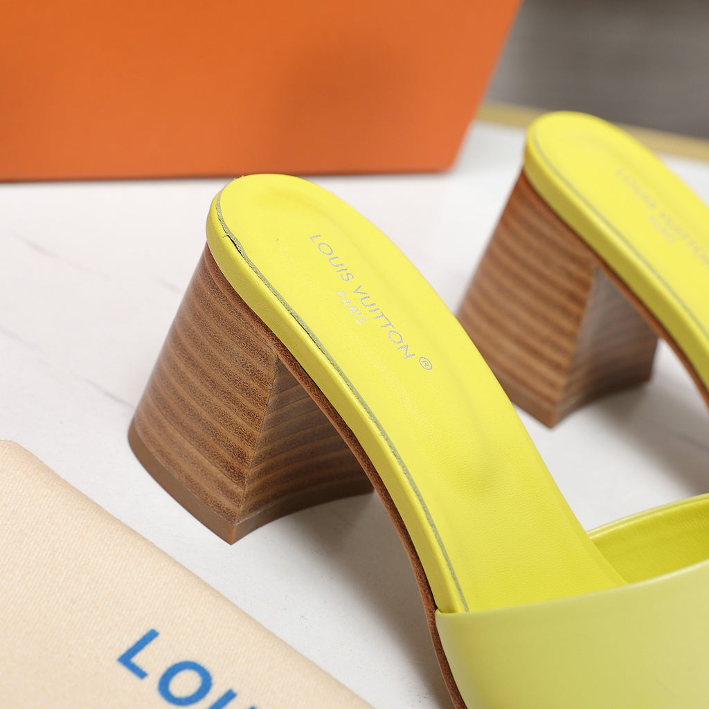 Leather High-Heeled Slippers