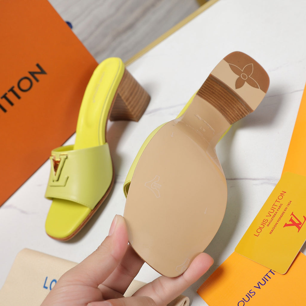 Leather High-Heeled Slippers