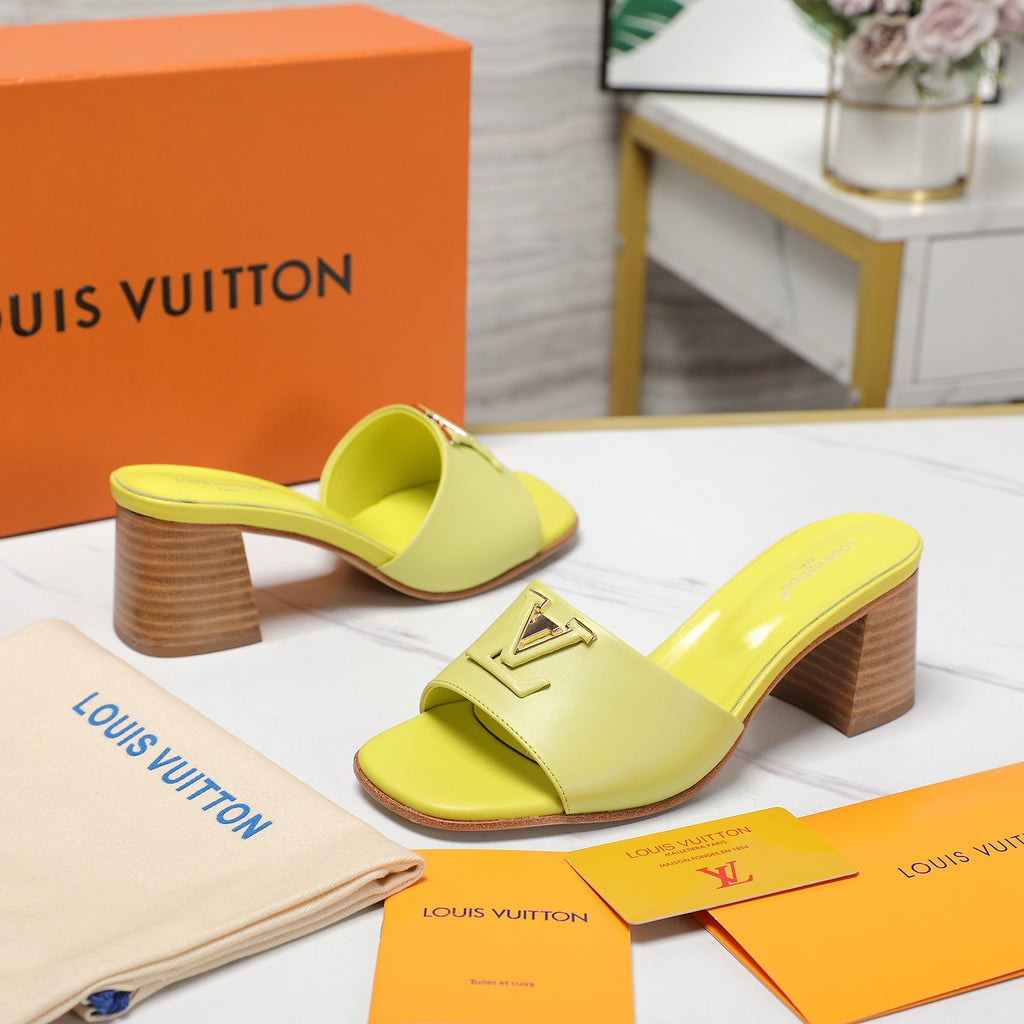 Leather High-Heeled Slippers